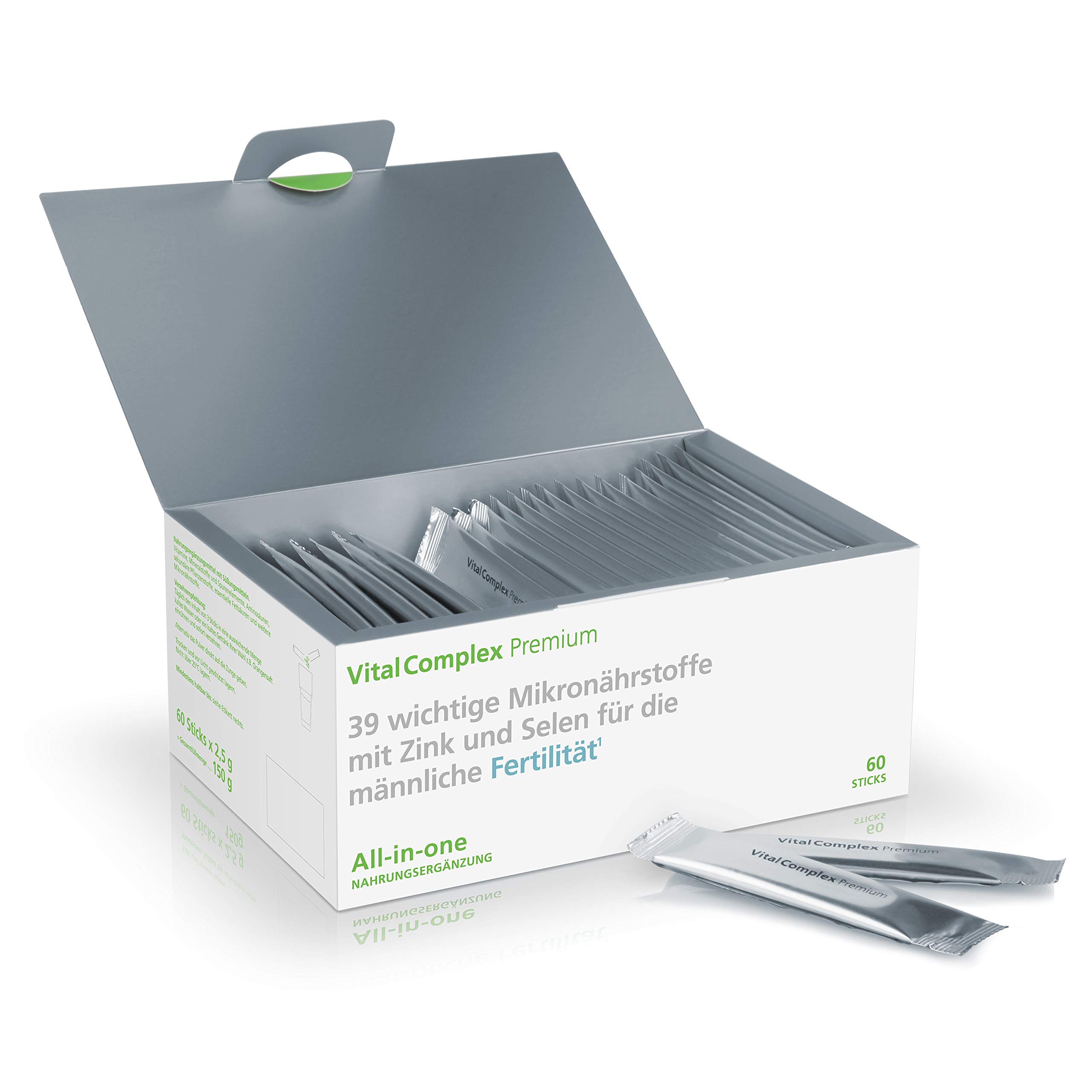 VitalComplex Premium – 39 Mikronährstoffe für Männer mit Kinderwunsch | All-in-One Formel unter anderem mit Selen, B-Vitaminen & Aminosäuren – Zink trägt zu normaler Fruchtbarkeit bei