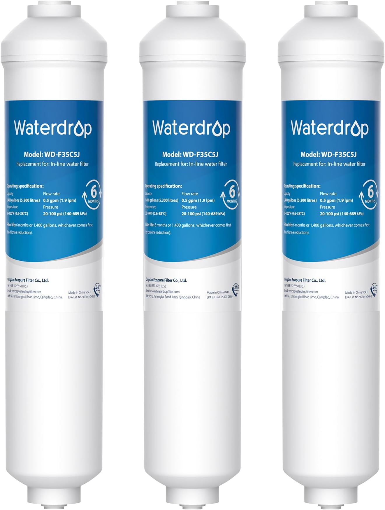 Waterdrop Refrigerator Water Filter Replacement, DA29-10105J, DA2010CB, 1 Piece, Lead-Free Material