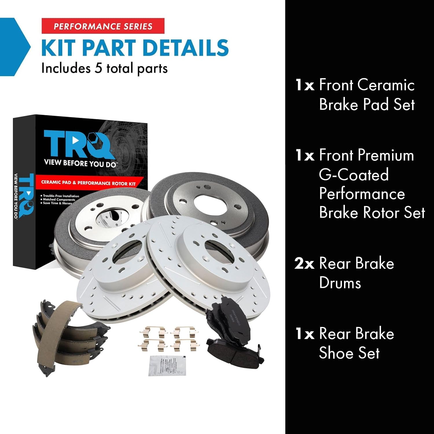 TRQ Front & Rear Brake Pad & Rotor,Shoe & Drum Kit Premium G-Coated Ceramic Performance Compatible with 1996-2000 Honda Civic