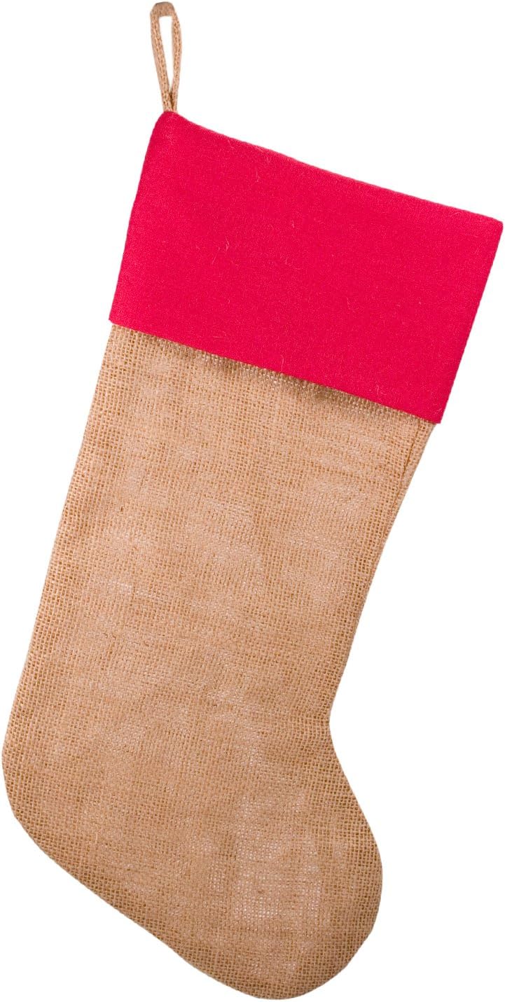 Burlap Jute Natural Tan with Red Cuff 20 Inch Christmas Stocking