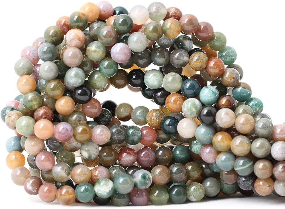 60PCS 6mm Natural Indian Agate Gemstone Round Loose Beads for Jewelry Making DIY 1 Strand 15" — 사진 1
