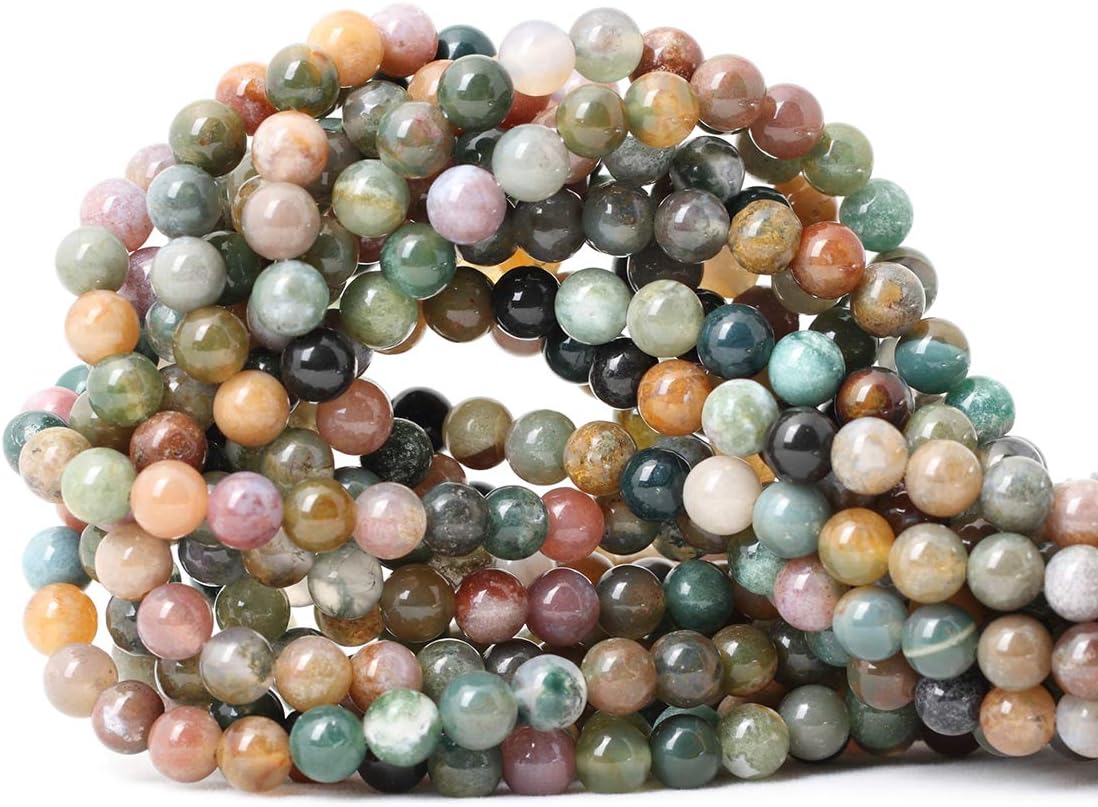 60PCS 6mm Natural Indian Agate Gemstone Round Loose Beads for Jewelry Making DIY 1 Strand 15"