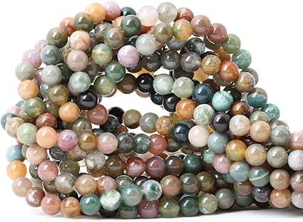 60PCS 6mm Natural Indian Agate Gemstone Round Loose Beads for Jewelry Making DIY 1 Strand 15"