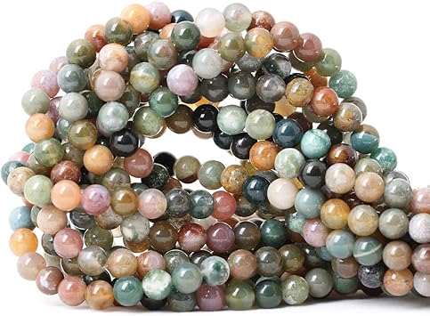 60PCS 6mm Natural Indian Agate Gemstone Round Loose Beads for Jewelry Making DIY 1 Strand 15"