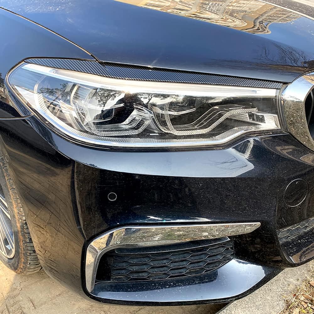 Front Headlight Eyelid Eyebrow Edge Cover Trim, Front Headlight Eyebrows, Pair Headlight Eyelid Headlamp Eyebrow Strip Trim, Compatible with BMW 5 Series G30 525I 530I 2017-2021, Carbon Fib
