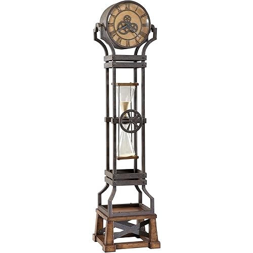 Howard Miller Hourglass Floor Clock II, Wood Finish with Convex Glass Crystal Triple-Chime Movement, Roman Numeral Volume Control Steampunk Timepiece for Home Decor, Office & Living Room
