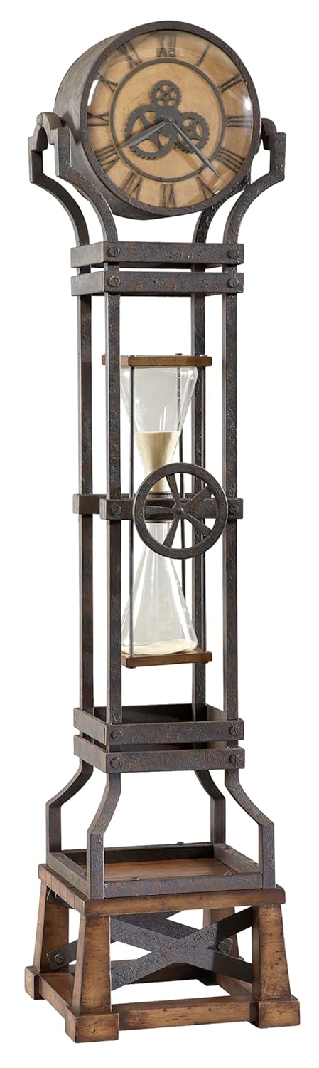 Howard Miller Hourglass Floor Clock II Wood Finish with Convex Glass Crystal Triple-Chime Movement Roman Numeral Volume Control