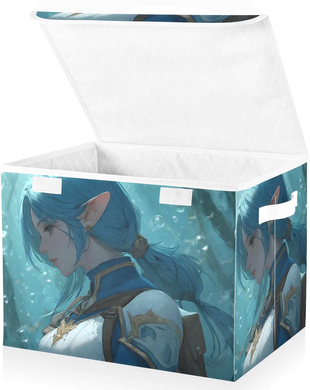 Fantasy Woman Anime Large Storage Bins with Linen Foldable Storage Box Fabric Organizer Bin with Flip-Top Lid for Home Office 16.5 x 12.6 x 11.8 Inch
