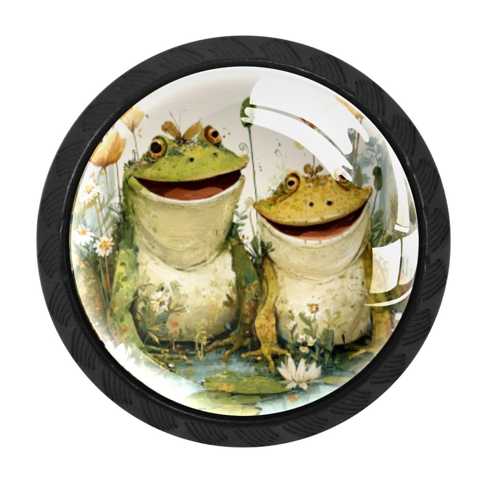 CHENZZZZ 4PCS Happy Frogs (2) Dresser Knob Round Glass Drawer Knobs Pulls Cabinet Handle for Home Kitchen Office Bathroom Wardrobe Cupboard