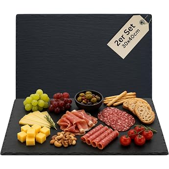 Slate Plates Square 30 x 40 cm Set of 2 Slate Serving Plates for Cheese Plate Tapas Plate Decoration & HLKauf-Block