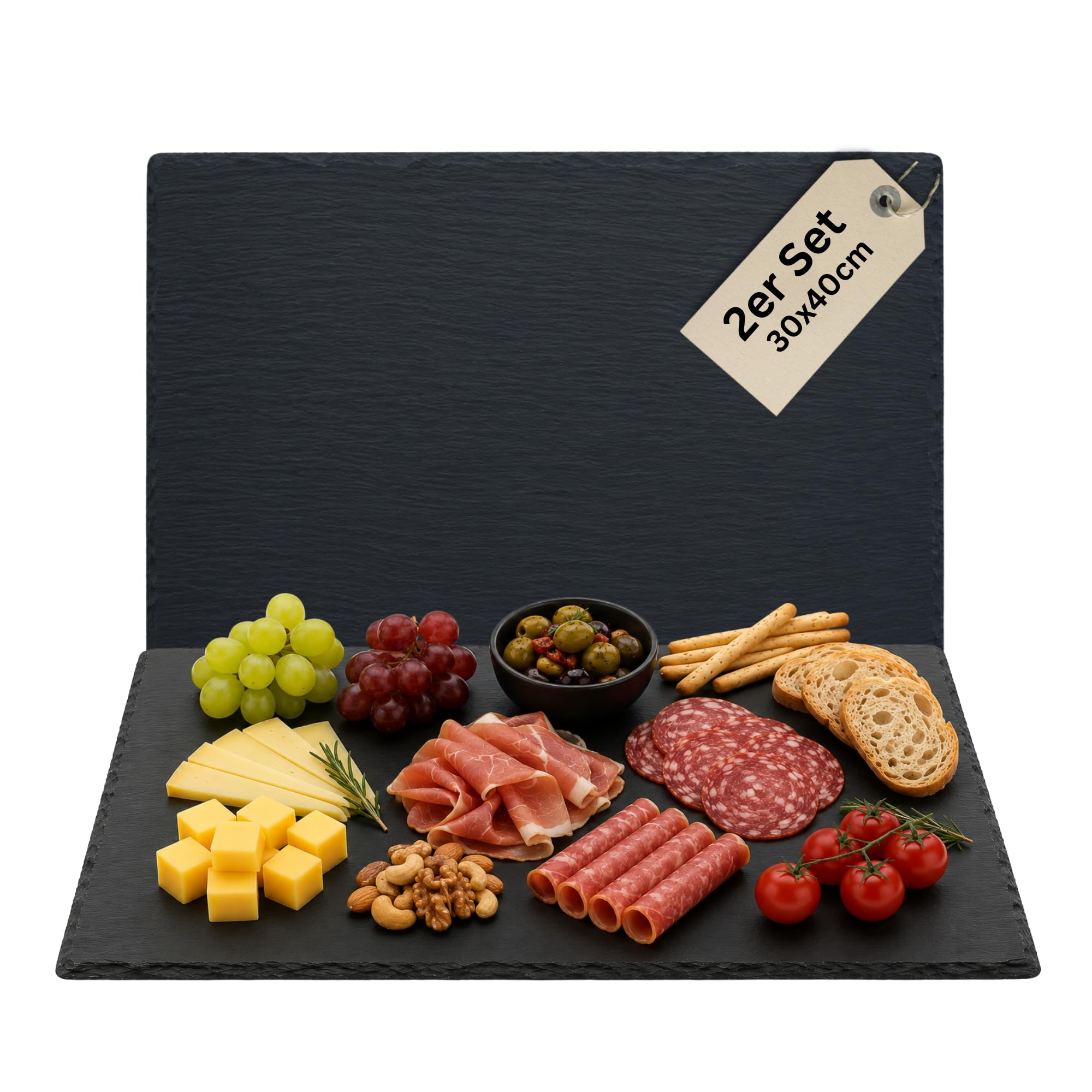 Schieferplatten eckig 30x40 cm Set aus 2 Servierplatten aus Schiefer für Käseplatte Tapasplatte Deko & HLKauf-Block