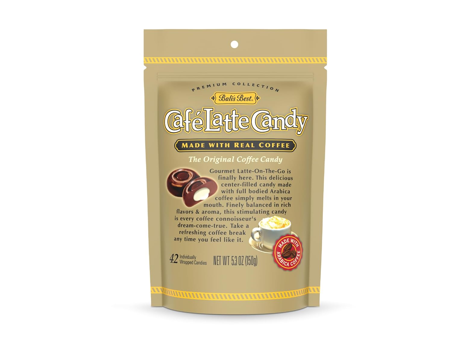 Bali's Best Café Latte Candy, 5.3 Oz (Pack of 12), Individually Wrapped Hard Candy with Latte Filled Center, Made with Real Sumatran Coffee, Halal