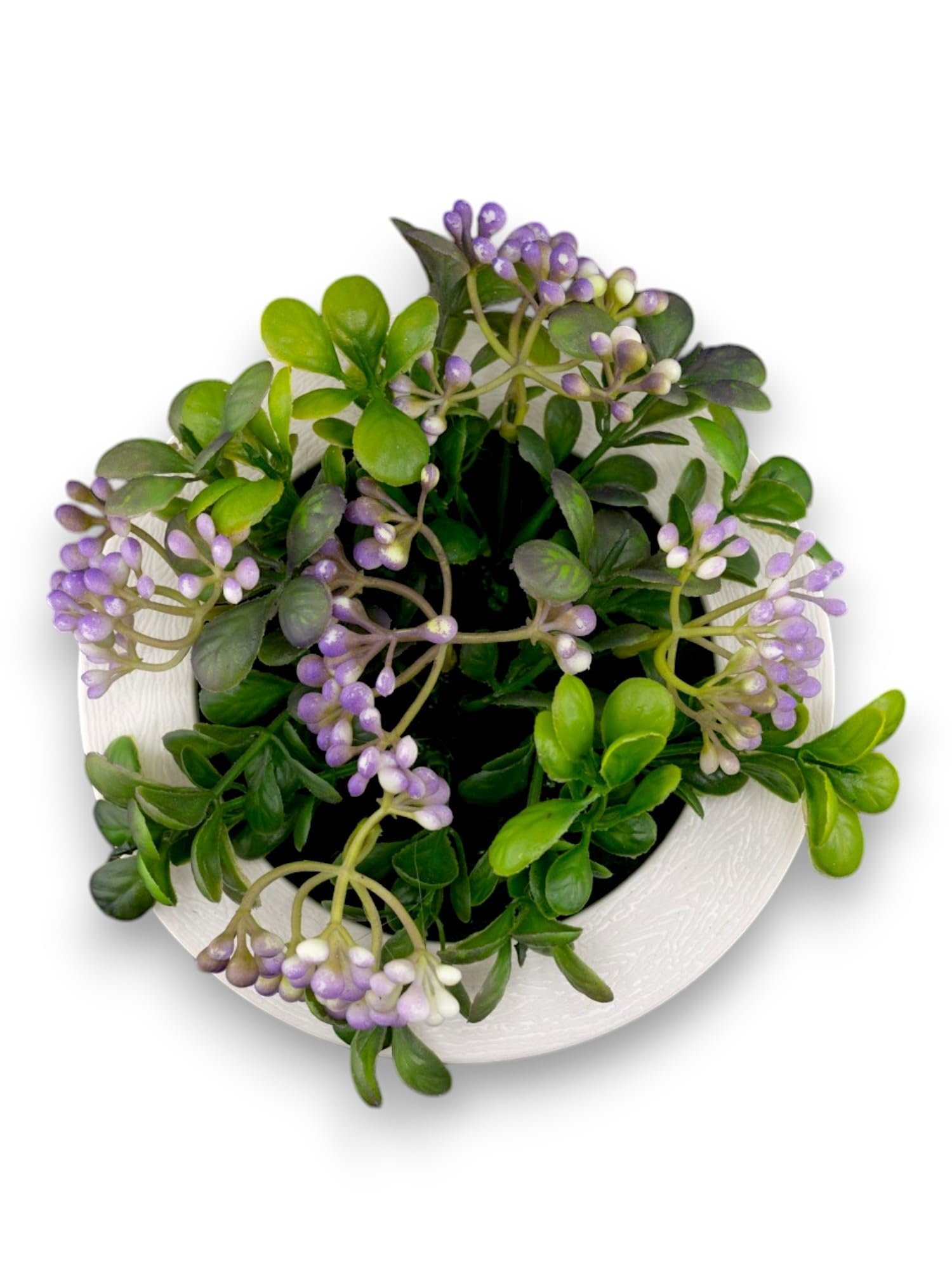 ALDIRA Small Vertical Faux Plant Wall Decor Accent Piece – Lightweight Plastic Frame with Synthetic Greenery for Home & Office (Lavender, 5.5" Circle Frame)
