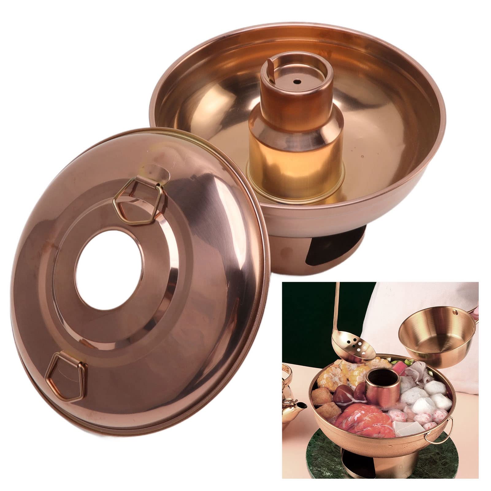 Topyond Japanese Hot Pot with Divider,Shabu Stainsteel Hot Pot Pots and Pans,for Traveling and Outdoor Rose Gold Color
