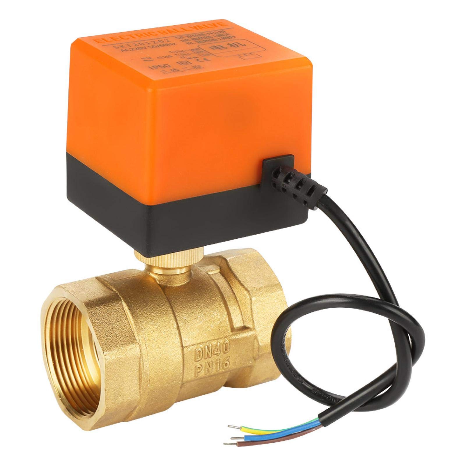Válvula de bola motorizada, válvula de agua eléctrica, válvula eléctrica de latón de 2 vías y 3 cables de 220 V CA DN40 G1-1/2 "