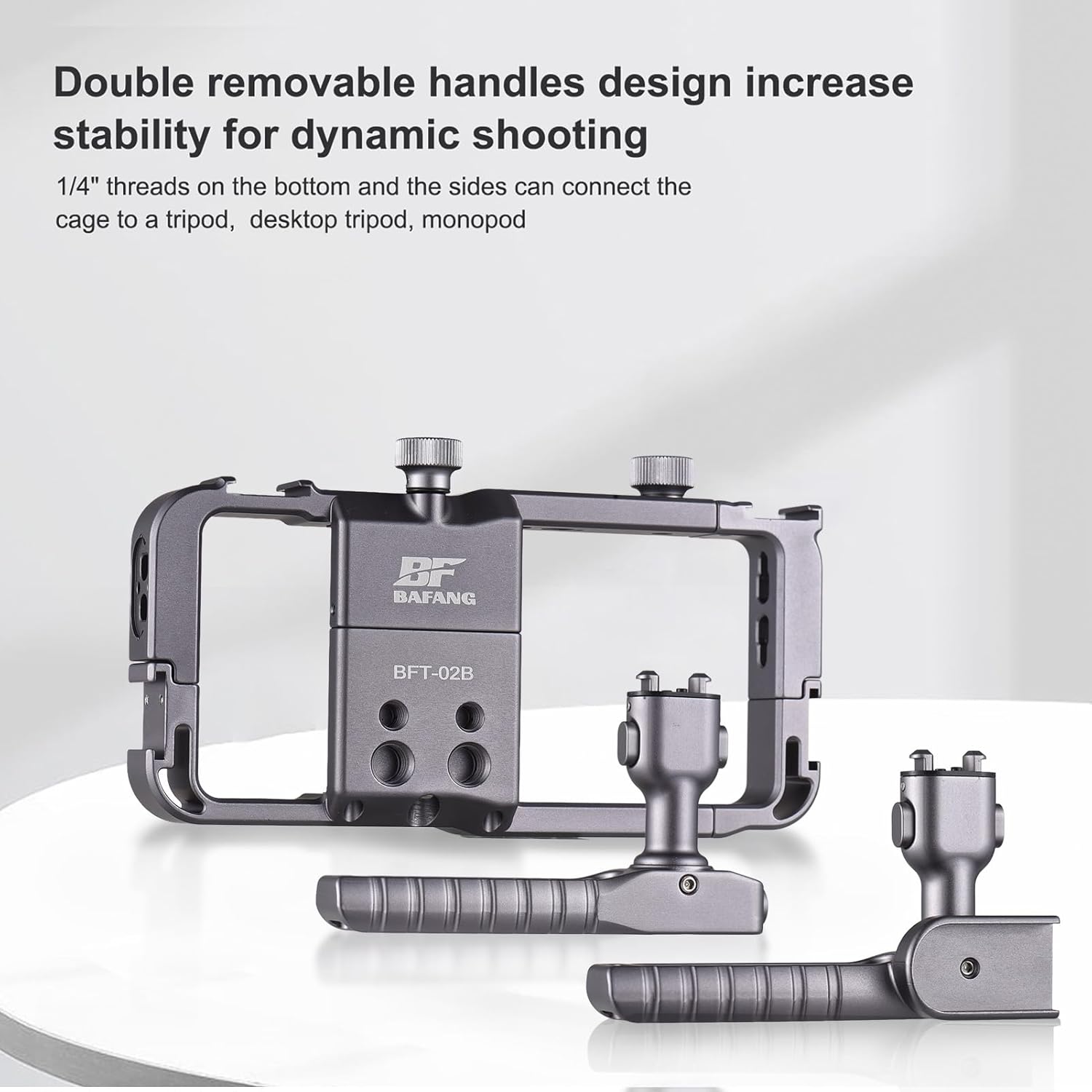 BFT-02B Universal Phone Cage Portable Phone Video Rig Kit Handheld Smartphone Stabilizer Bracket with 2 Side Handles 4 Cold Shoe Mounts Replment for iPhone 16/15/14/13 Android Phones