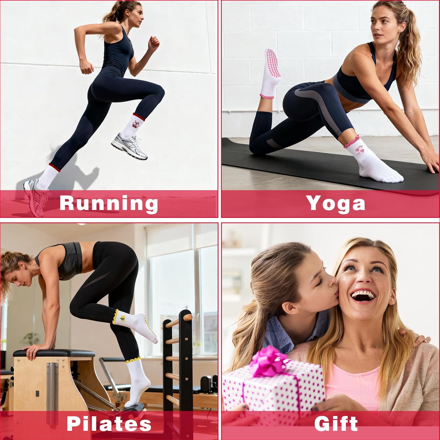 Etercycle Pilates Socks for Women, Cute Embroidery Pattern Yoga Grip Socks, Soft Cotton Crew Grippy Sock for Barre Workout - Image 8