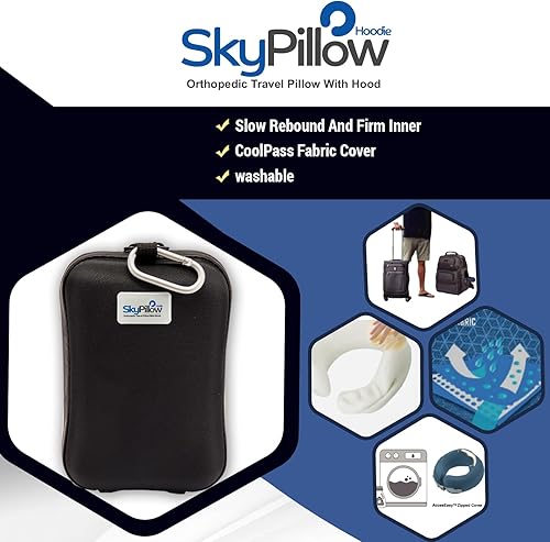 Miniatura 6 de SkyPillow - Almohada ortopédica de viaje para el cuello con capucha para dormir, evita calambres y dolor en el cuello. Almohada de espuma