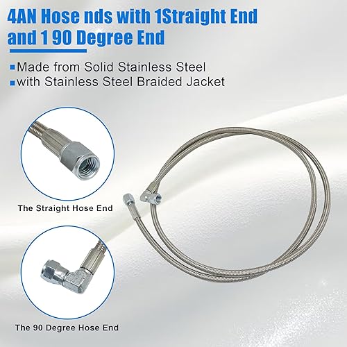 Miniatura 3 de GXARTS 60 "Billet Acero Trenzado Turbo Línea de Alimentación de Aceite Longitud 4AN 90 Grados Manguera Recta Línea PTFE Línea recta Manguera Extrema