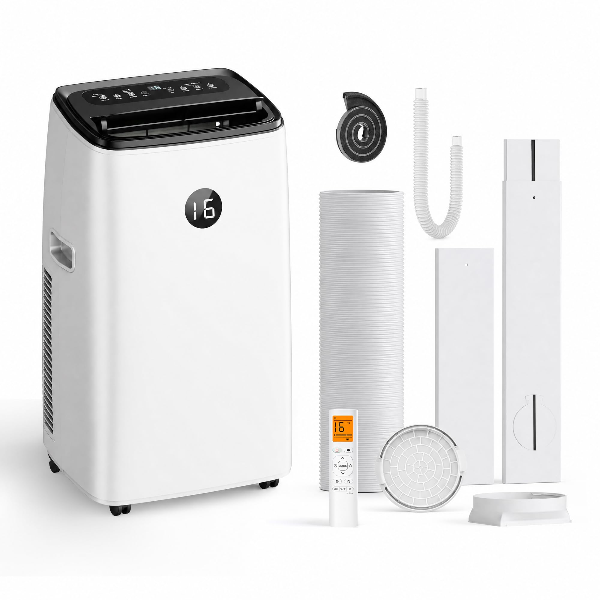 DOMANKI Climatiseur mobile 12000 BTU, clim portable 3-en-1 jusqu’à 50 m², mode nuit 48 dB, déshumidification 42 L/jour, tuyau d’évacuation, kit fenêtre inclus, minuteur 24h