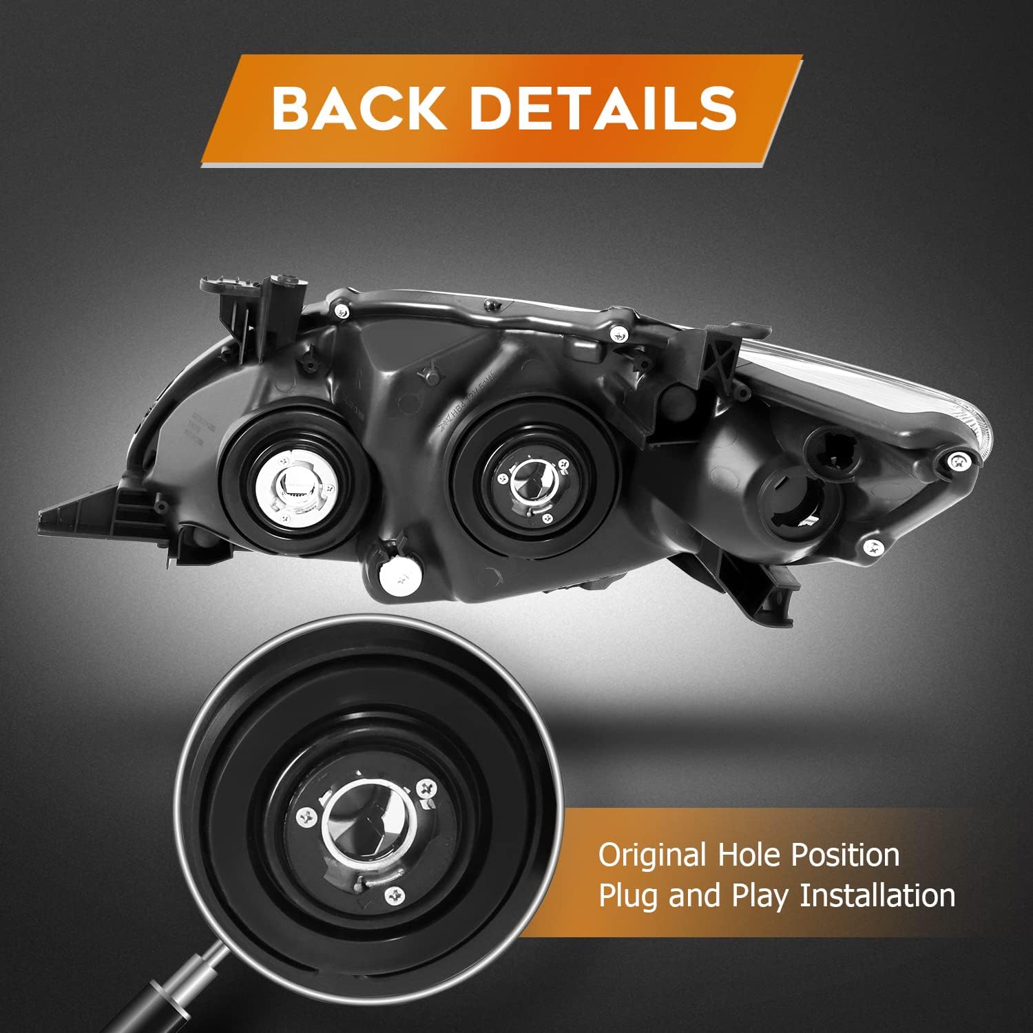 Headlight Assembly for Toyota for Corolla 2011 2012 2013 Black Housing Amber Reflector Clear Lens Driver and Passenger Side Headlamp