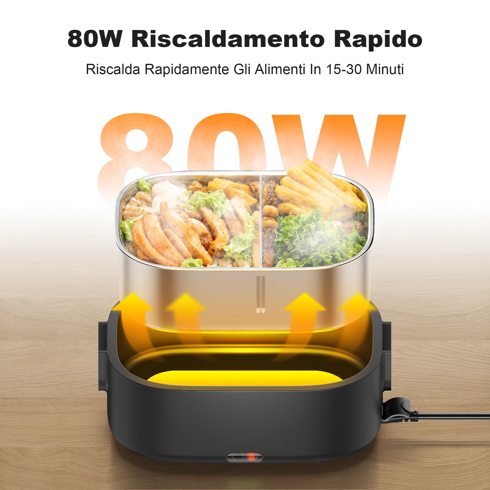 Scaldavivande Elettrico, 1.5 L 3 In 1 Scalda Vivande Portatile Elettrico, 80 W Porta Pranzo Termico con Borsa Termica, 12 V/24 V/220 V Lunch Box Termico per Auto Camion e Ufficio, Nero