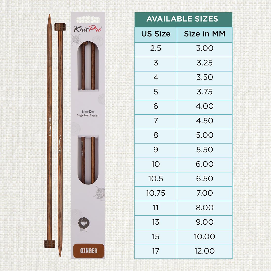 KnitPro Ginger Single Pointed Needles 10" (25cm), Brown, 5.50mm - Image 4