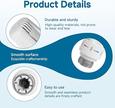 2 Pack Thermostatic Radiator Valve Head, M30 x 1.5 TRV Replacement Head with 5-Level Temperature Control and Anti-Freeze Function, White Automatic Heating Control for Home and Office