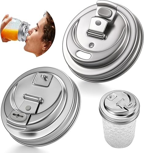 Miniatura 12 de Tapa de Pico Vertedor para Frasco Mason de Acero Inoxidable con Mango, Tapas de Pico Vertedor Abatible de Boca Ancha para Frascos Mason, Cubierta de
