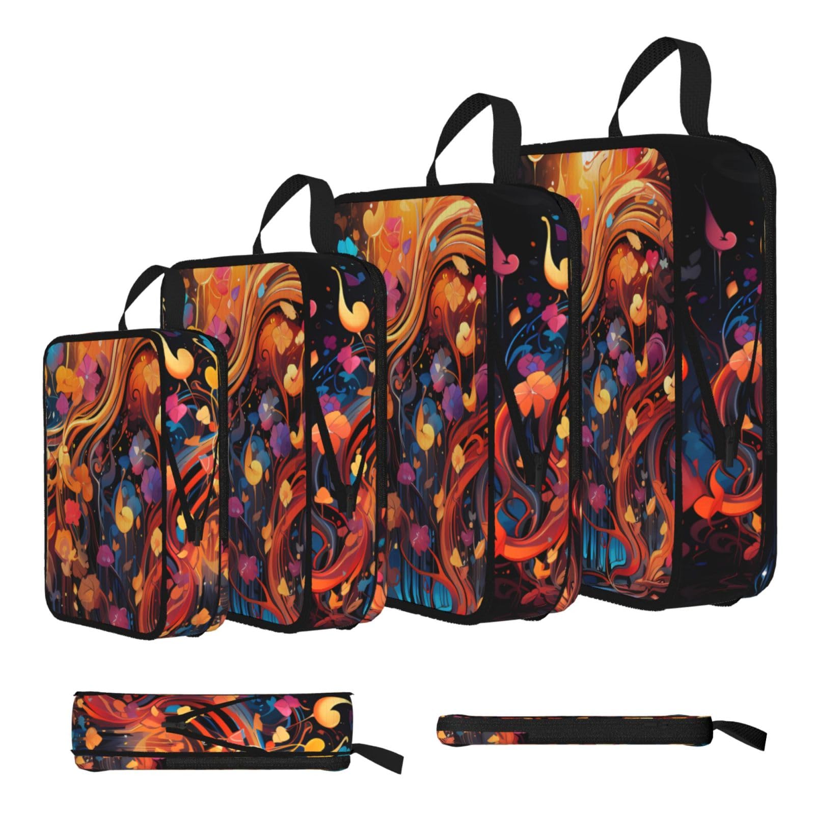 Sxzvvbn Black Colorful Music Notes Compression Packing Cubes 4 Piece Set