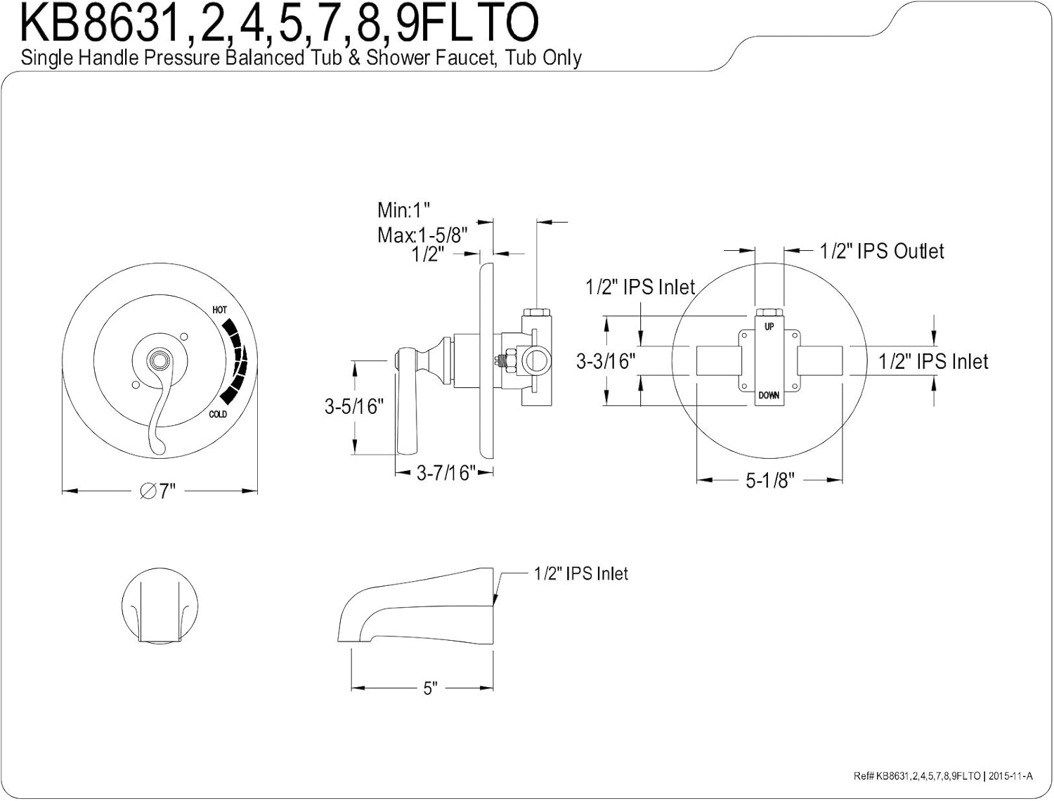 Kingston Brass KB8638FLTO Royale Single Handle Tub Only Valve Trim, Brushed Nickel