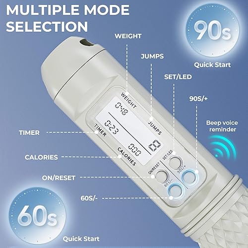 Miniatura 3 de Cuerda de saltar inteligente con pantalla LED y contador de saltos, diseño inalámbrico con peso para gimnasio en casa y HIIT, alambre de acero