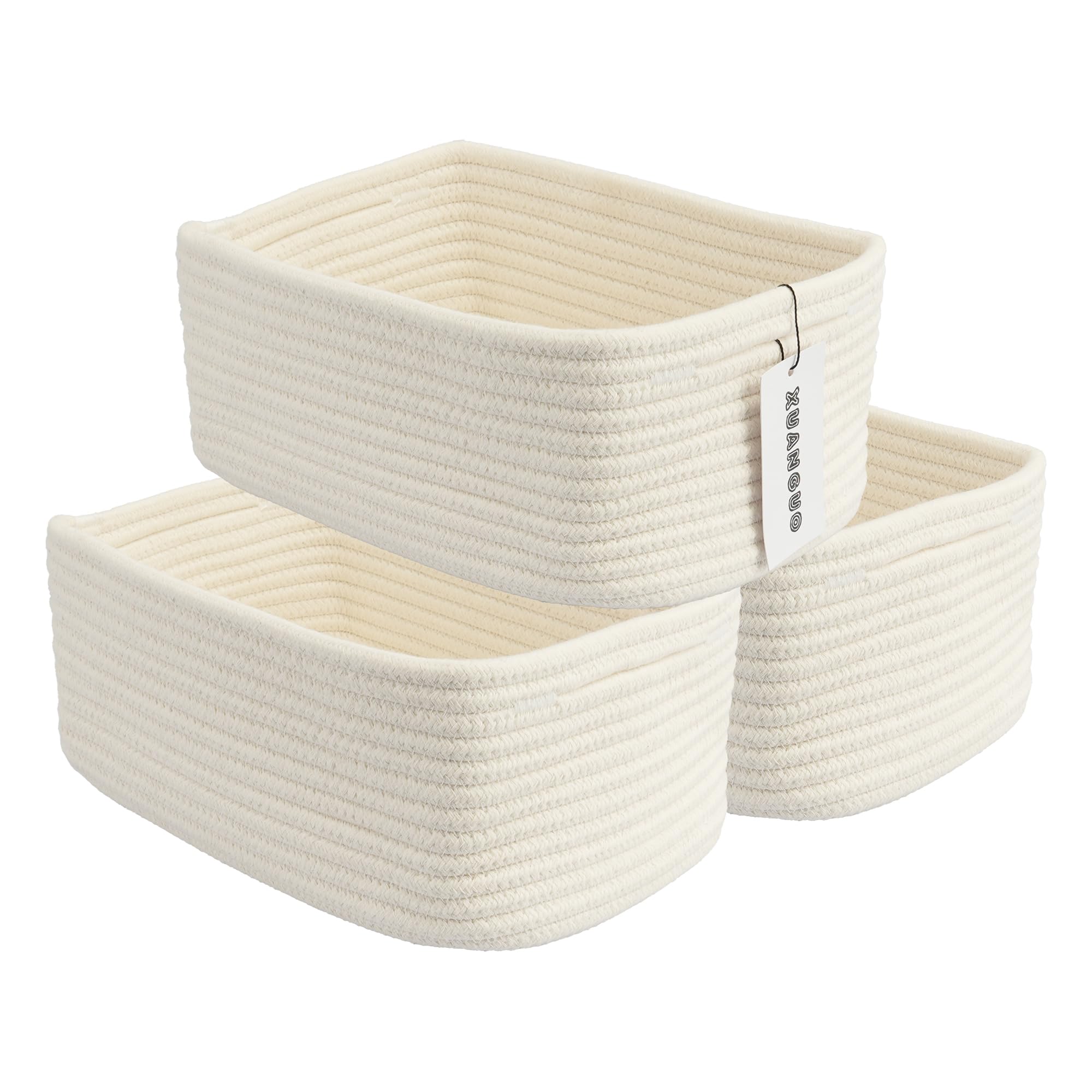 XUANGUO Small Woven Storage Baskets 12“X8”X5“ Decorative Rope Bins for Organizing Shelves, Closets, and Toys, Empty Gift Baskets, Cute Organizer