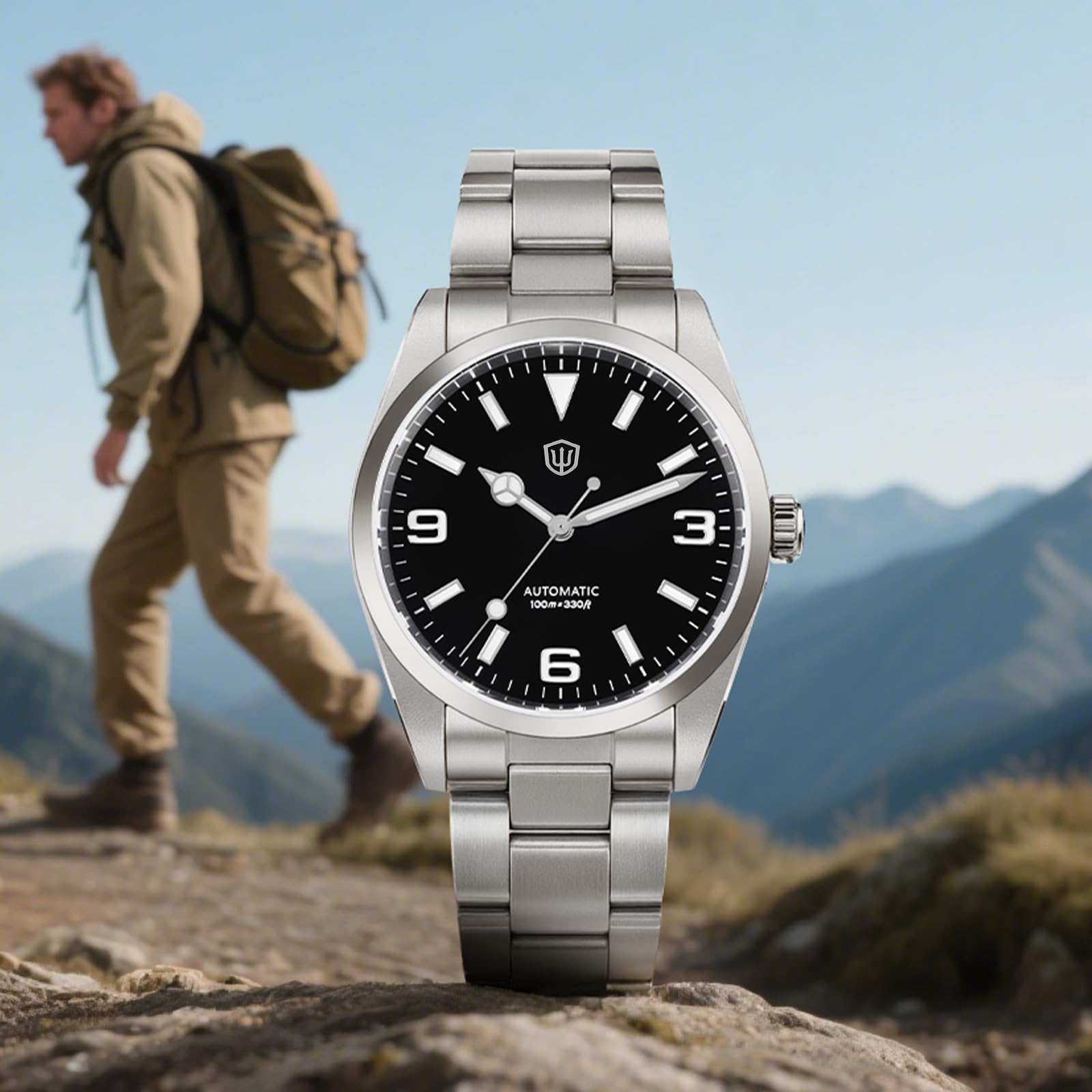 watchdives WD6610 Orologio automatico, movimento giapponese 9015, 37 mm, in cristallo zaffiro, da uomo, impermeabile fino a 100 m, con chiusura a regolazione rapida OTF