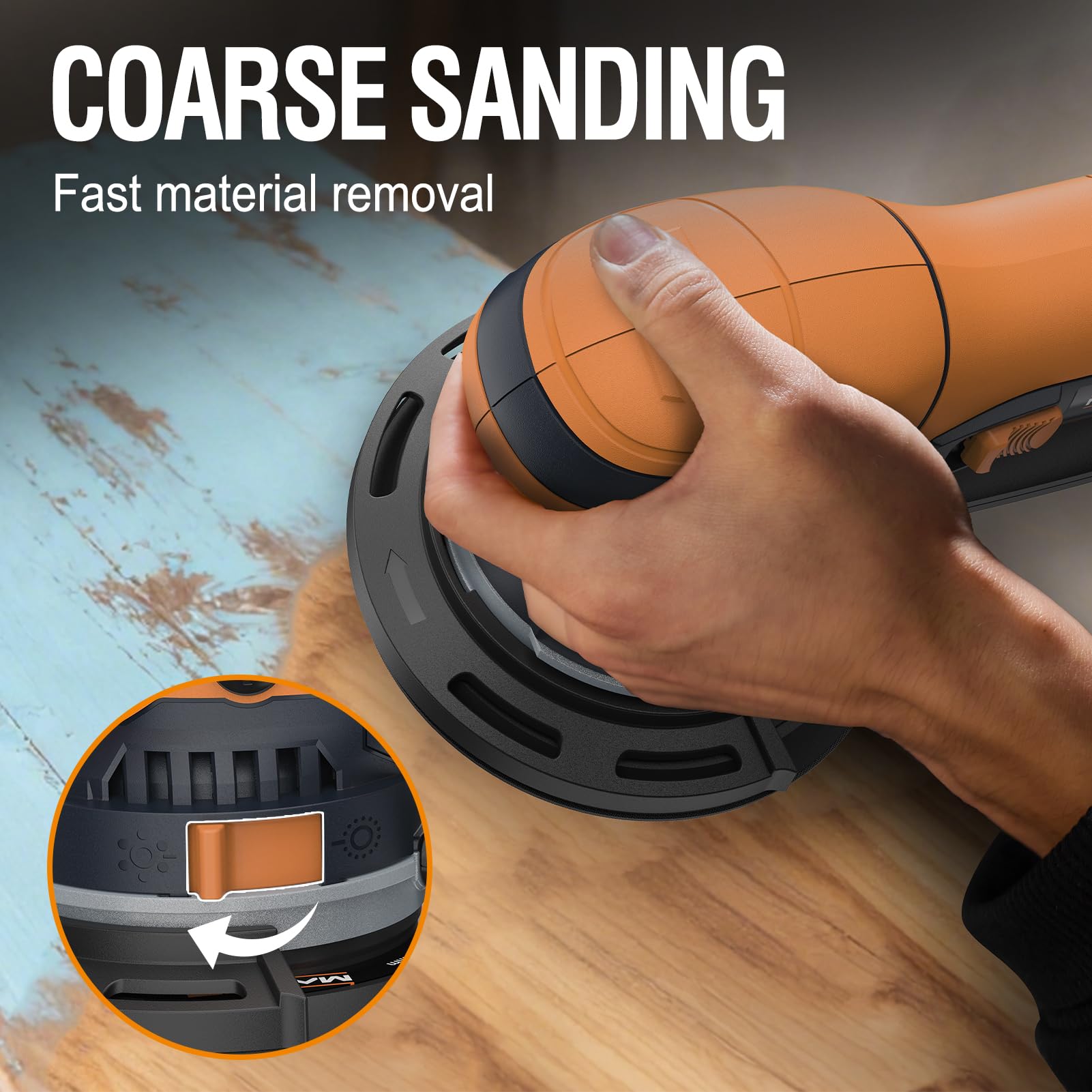 MAXXT Levigatrice Orbitale Dual-Mode da 800W: Passaggio Modalità Grezza e Fine/Estrazione Polvere ad Alta Efficienza/Controllo a 6 Velocità (3300-7400 RPM) — Carrozzeria Auto, Metallo e Legno