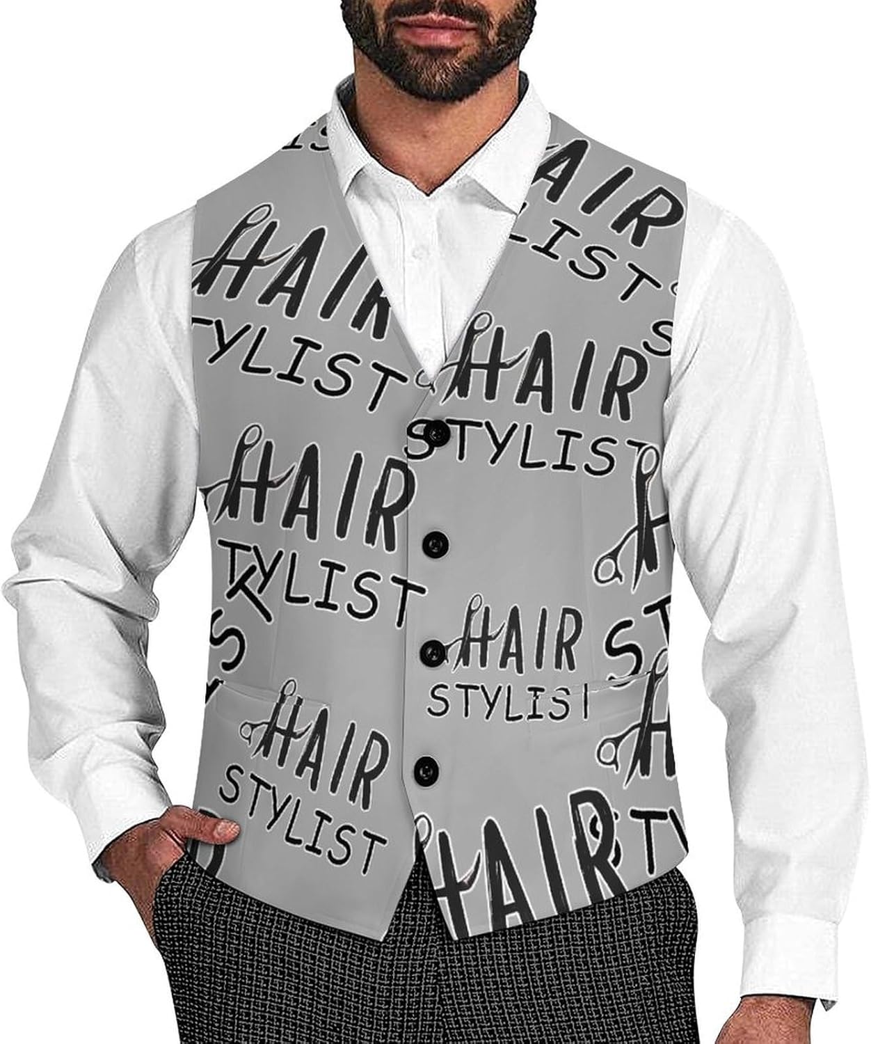 Hair Stylist Men's Formal Suit Vest Slim Waistcoat for Business Tuxedo Dress
