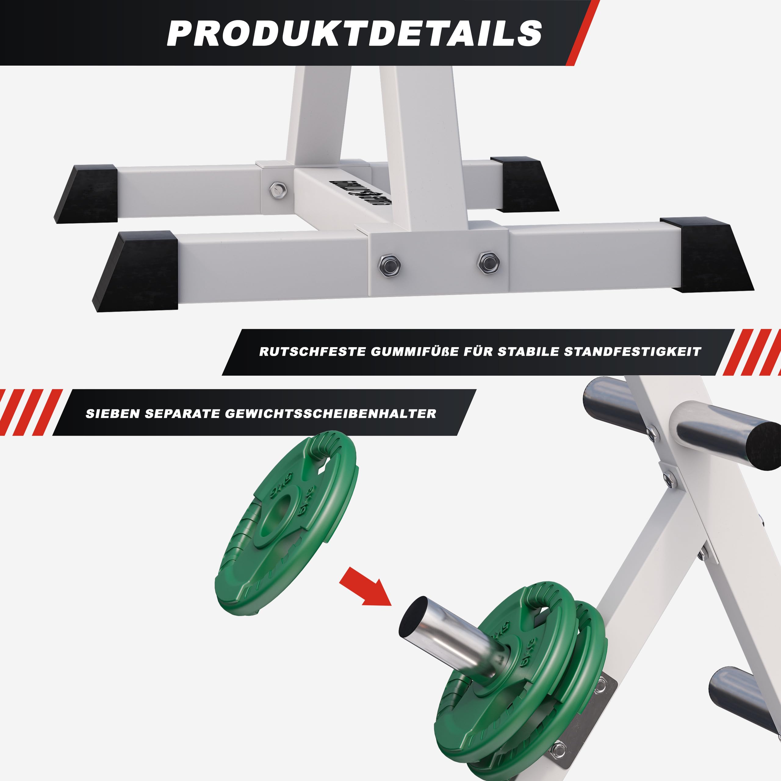 GORILLA SPORTS® Hantelscheibenständer - 7 Stangen, mit 50 mm Scheibenaufnahme, bis 350 kg Belastbar, Schwarz/Weiß - Gewichtsständer, Hantelablage, Hantelständer, Scheibenständer, Hantelbaum