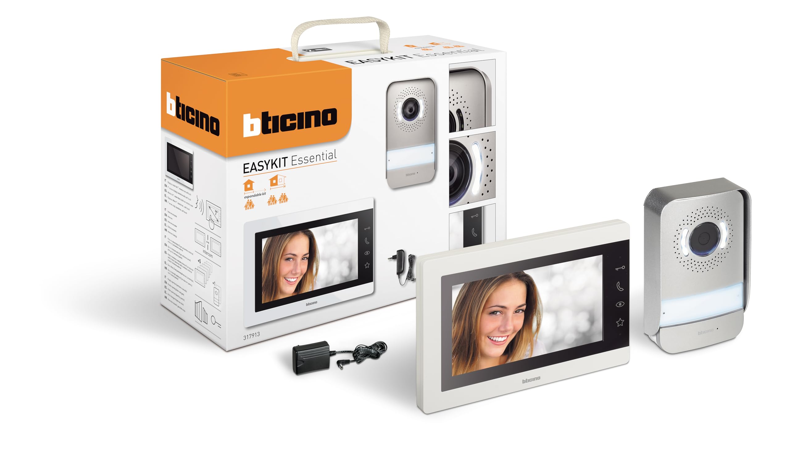 Bticino Easykit - 317913 - Kit de videoportero básico monofamiliar con 2 Cables con: 1 botón Externo, Timbre y cámara, 1 Monitor Interno de 7 Pulgadas a Color Manos Libres