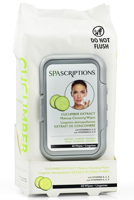Lenços de Limpeza Facial com Pepino SpaScriptions, 60 unidades