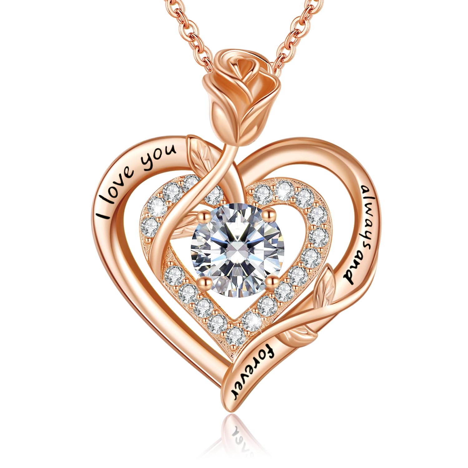 LAVUMO Moissanite Halskette Damen Silber 925 Echt,Moissanite Kette Damen Gold/Rosegold/Silber Doppel Herz Rose Anhänger Weihnachten Valentinstag Geburtstag Schmuck Geschenke für Frauen Freundin Mama