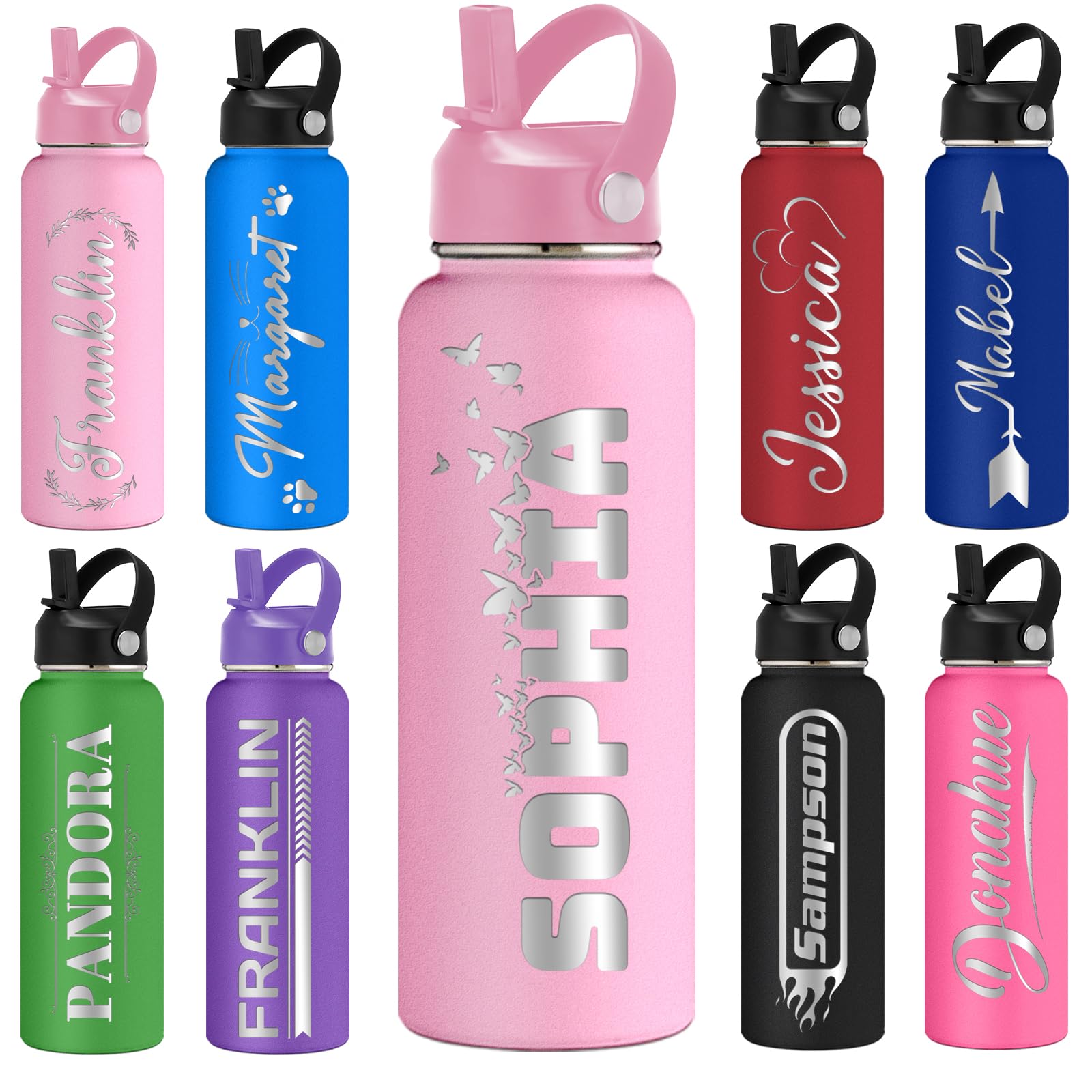 Amlion Custom Water Bottle,Personalized Water Bottles with Name Laser Engraved 12/18/24/32/40oz Insulated Cup for Son Daughter Women Men Office