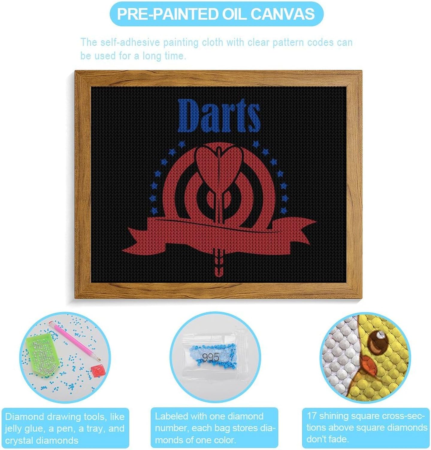 Darts Board Logo Printed Diamond 5D Painting Kit 16x20in DIY Full Drill Craft with Tools for Home Wall Decor Gift Yellow Wood 50 * 40cm