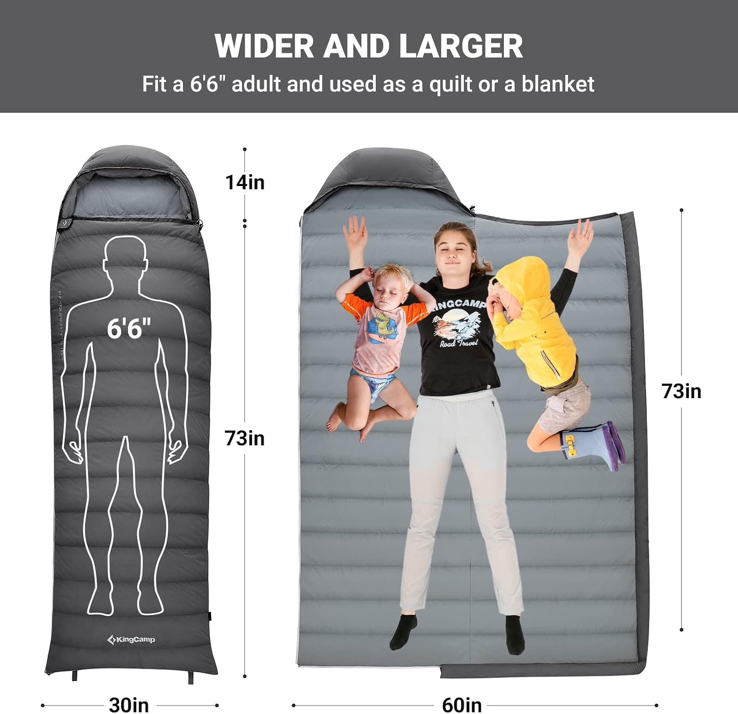 KingCamp Down Sleeping Bag 650 Fill Power Ultralight Compact Portable Sleeping Bags for Adults Cold Weather 3 Season Backpacking Sleeping Bag for Camping Hiking Traveling with Compression Sack