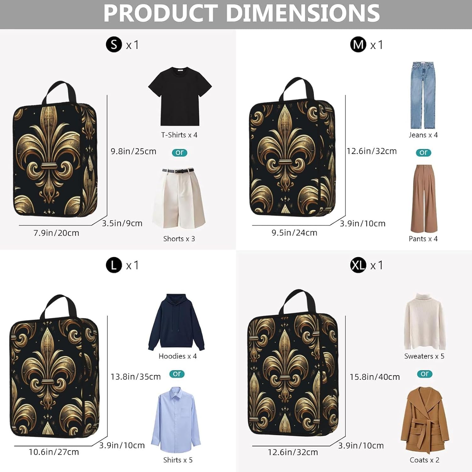 4 Set Fleur-De-Lis-Luxury Compression Packing Cubes image 3