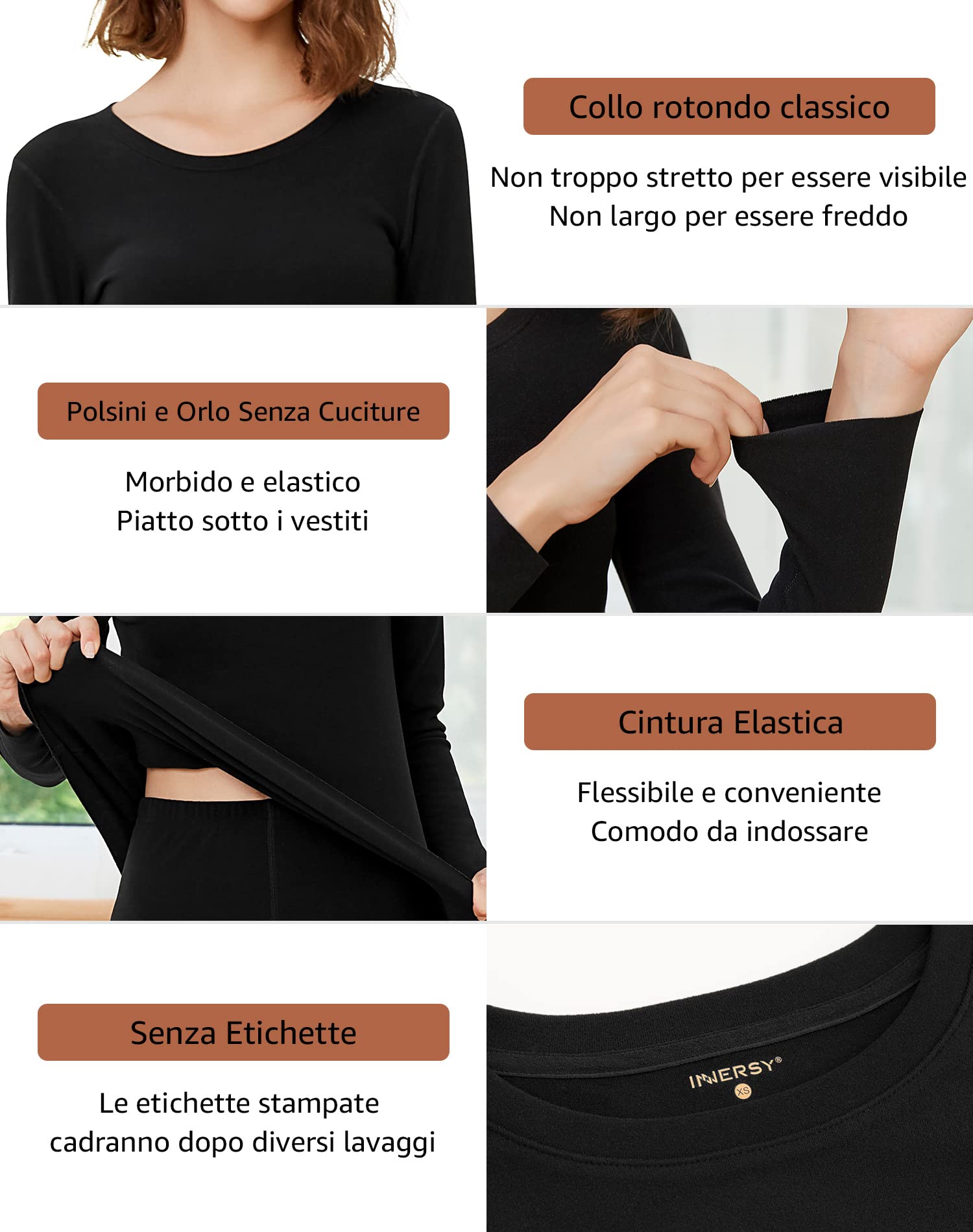 INNERSY Intimo Termico Donna Completo Maglia Termica Manica Lunga e Pantalone Caldo Pigiama Invernale Sci Set