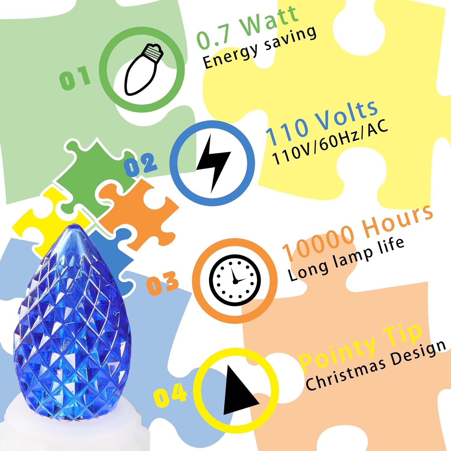C7 LED Christmas Light Bulbs - 25 Pack C7 LED Bulbs Green - 0.5W for Outdoor String Lights, Holiday Decoration