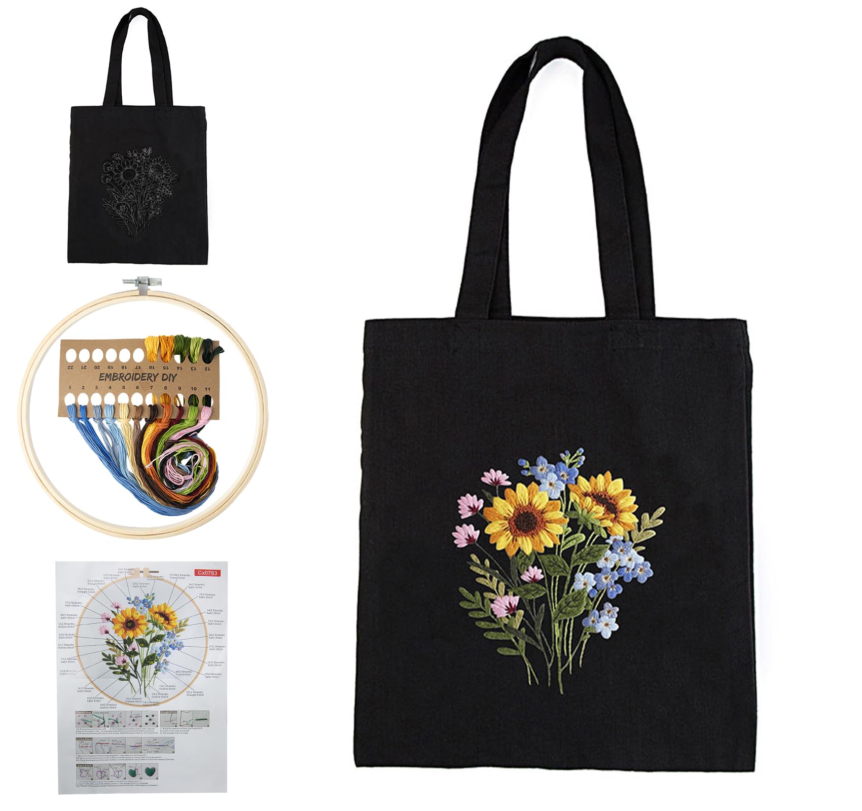 Kit Broderie Chat Pour Débutants – Sac En Toile 34x40 Cm à Broder, Fourni Avec Fil, Aiguilles, Cercle 20 Cm, Instructions, Activité DIY Adulte - 2