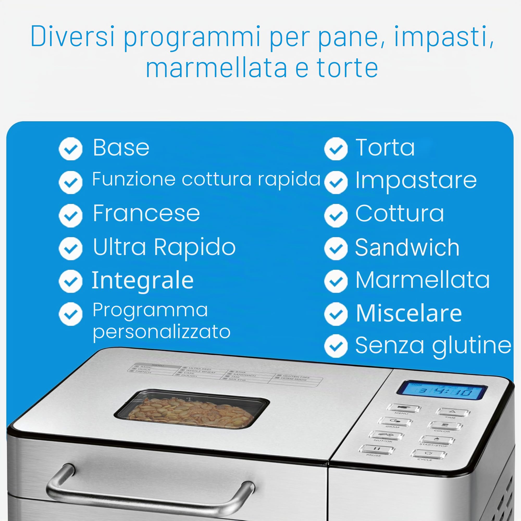 Macchina per il pane ProfiCook® con timer | Doratura della crosta regolabile (chiara, media, scura) | 13 programmi | Bread Maker | Macchina per il pane | PC BBA 1282 | Acciaio inossidabile