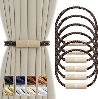 Curtain Tiebacks Magnetic Boho Curtain Holders for Drapes 6 Pack Rope Cu...