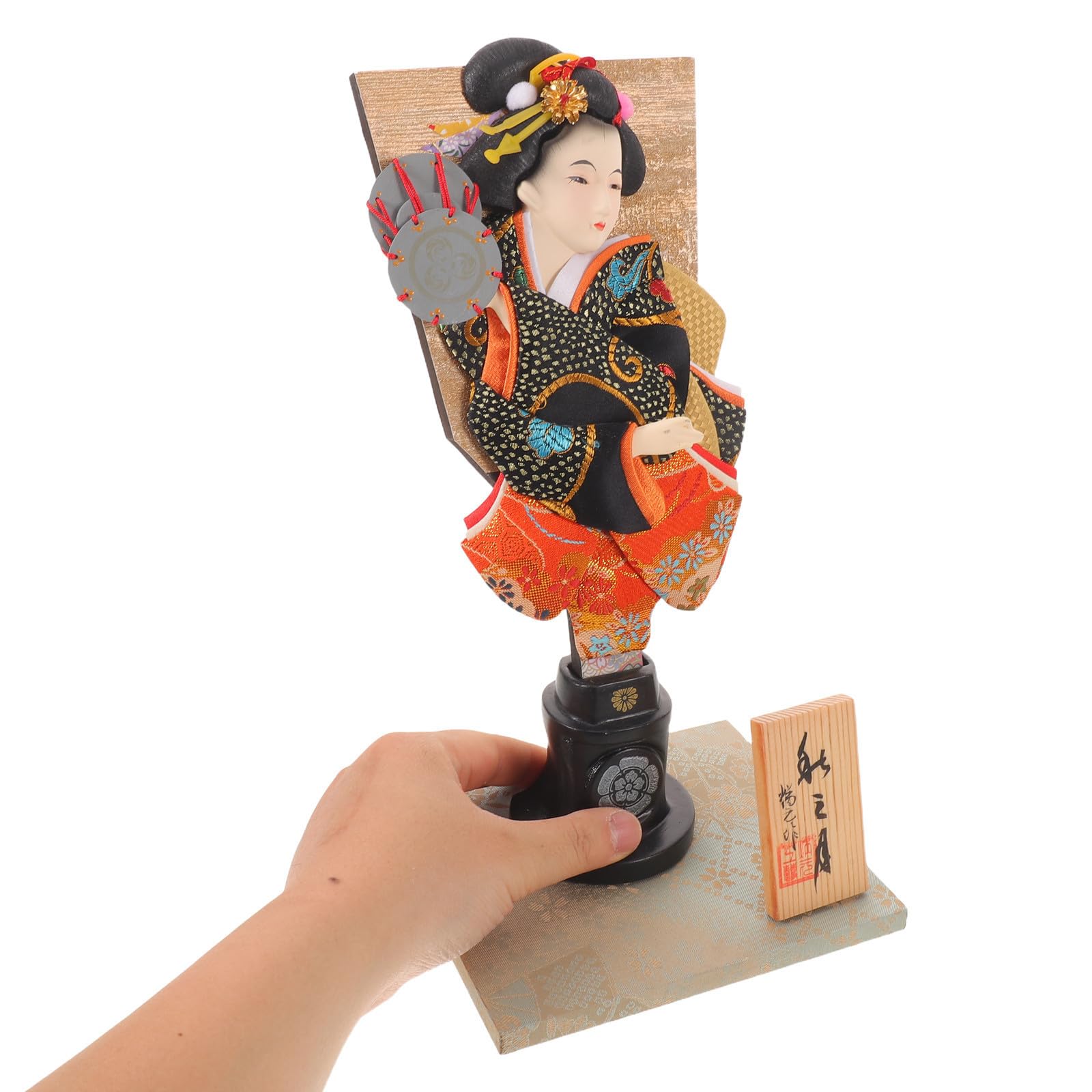 Mipcase Japanische Kabuki Mädchenpuppe 35cm aus Gewebe und Holz, Vintage